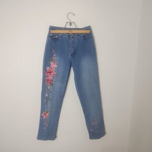Lana Erica Floral Embroidered Jeans Women's 8 High Waist Sequin Y2K Boho